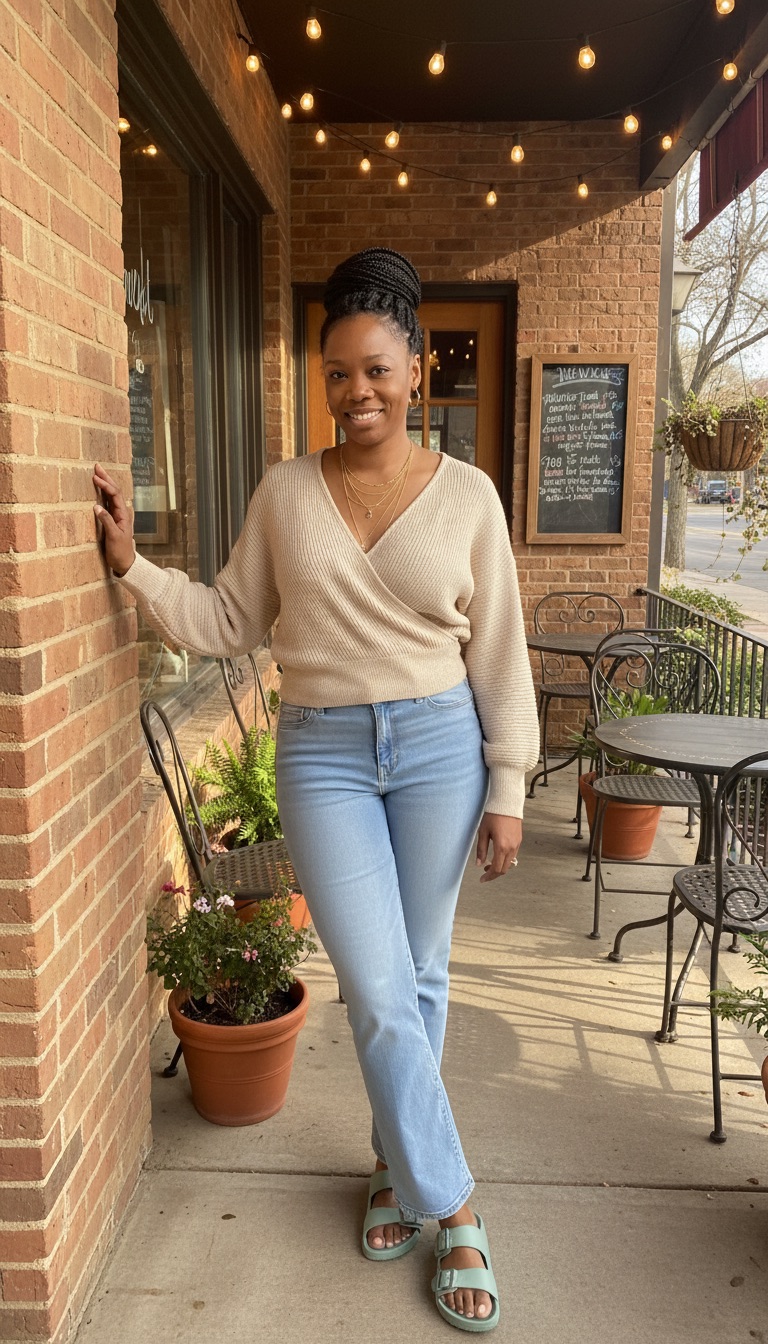 Wendie smiling outside a local business